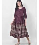 Wine Printed Flared Kurta