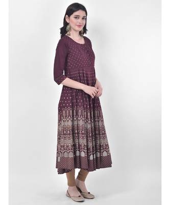 Wine Printed Flared Kurta 3