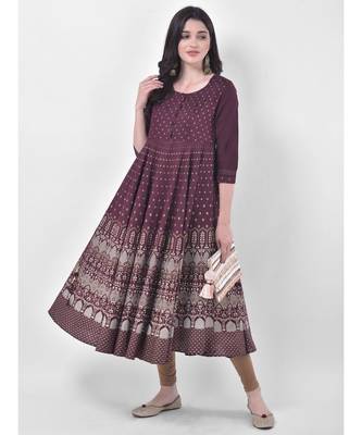 Wine Printed Flared Kurta 4
