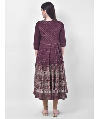 Wine Printed Flared Kurta 5