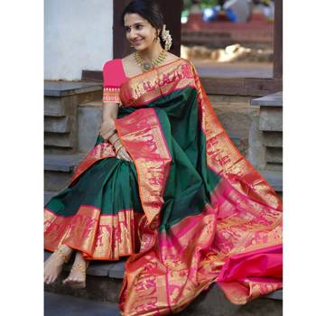 Green Sita Kalyanam handwoven Saree With Blouse 1