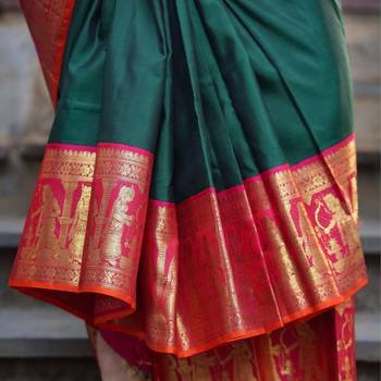 Green Sita Kalyanam handwoven Saree With Blouse 2