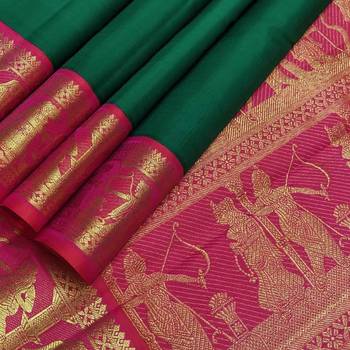 Green Sita Kalyanam handwoven Saree With Blouse 4