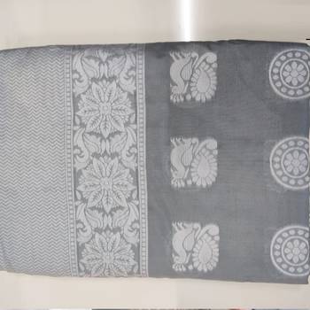 Dark Grey Kanchipuram Silk Saree With Blouse 3