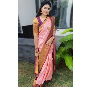 Baby Pink Kanjivaram Silk Saree With Blouse 1