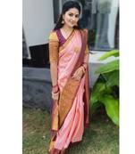 Baby Pink Kanjivaram Silk Saree With Blouse