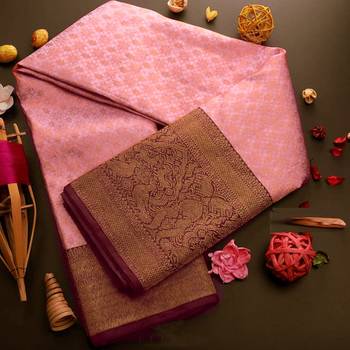 Baby Pink Kanjivaram Silk Saree With Blouse 2