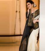 Cream SOFT LICHI SILK Saree With Blouse