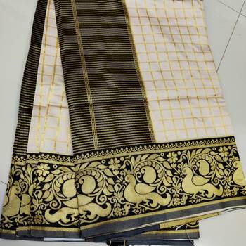 Cream SOFT LICHI SILK Saree With Blouse 4