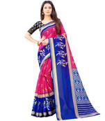 Women's Pink Ikkat Pallu Hand-block Prints Sarees With Blouse