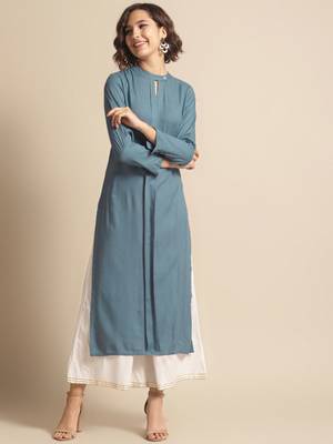 Divawalk Light Blue Solid pleated Straight Kurta 1