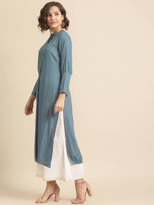 Divawalk Light Blue Solid pleated Straight Kurta 3