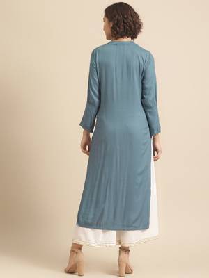 Divawalk Light Blue Solid pleated Straight Kurta 4