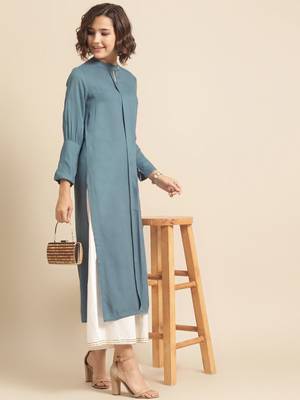 Divawalk Light Blue Solid pleated Straight Kurta 5