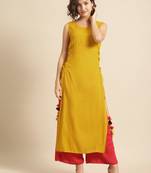 Divawalk Solid A-Line kurta with tassel details