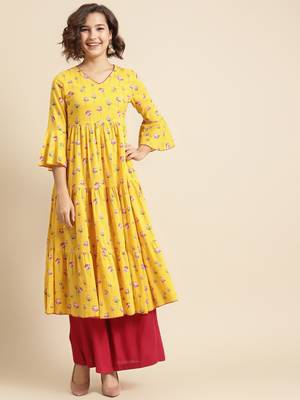 Divawalk Yellow & Magenta Printed Anarkali 1