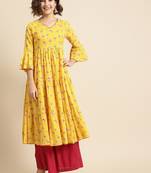 Divawalk Yellow & Magenta Printed Anarkali