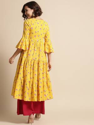 Divawalk Yellow & Magenta Printed Anarkali 4