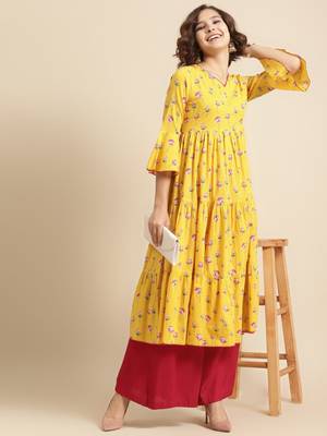 Divawalk Yellow & Magenta Printed Anarkali 5