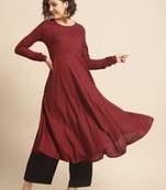 divawalk Maroon Solid chudidaar sleeve Anarkali
