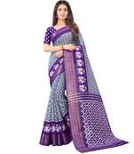 Women's Grey Ikkat Pallu Hand-block Prints Sarees With Blouse