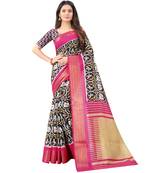 Women's Black Ikkat Pallu Hand-block Prints Sarees With Blouse