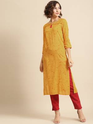 Divawalk Mustard yellow Printed Kurta 1