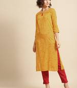Divawalk Mustard yellow Printed Kurta