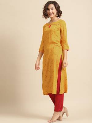 Divawalk Mustard yellow Printed Kurta 3