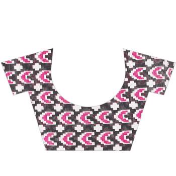 Women's Black Ikkat Pallu Hand-block Prints Sarees With Blouse 4