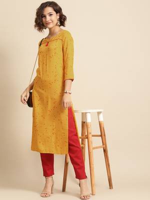 Divawalk Mustard yellow Printed Kurta 5