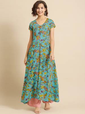 Divawalk Green & yellow Floral Printed Flared Anarkali 1