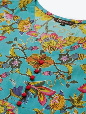 Divawalk Green & yellow Floral Printed Flared Anarkali 2
