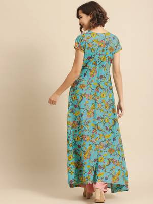 Divawalk Green & yellow Floral Printed Flared Anarkali 4