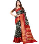 Women's Green Ikkat Pallu Hand-block Prints Sarees With Blouse