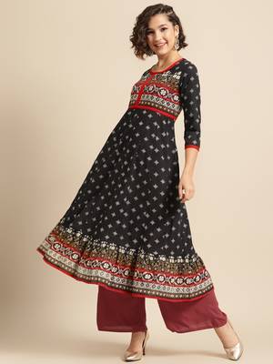 Divawalk Black & White Printed Anarkali 1