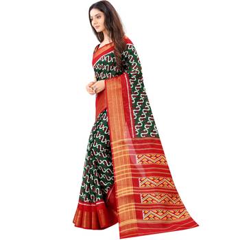 Women's Green Ikkat Pallu Hand-block Prints Sarees With Blouse 2