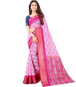 Women's Pink Ikkat Pallu Hand-block Prints Sarees With Blouse