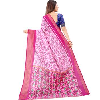 Women's Pink Ikkat Pallu Hand-block Prints Sarees With Blouse 3