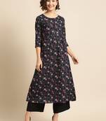 Divawalk Grey & black Printed A-Line Kurta With pocket details