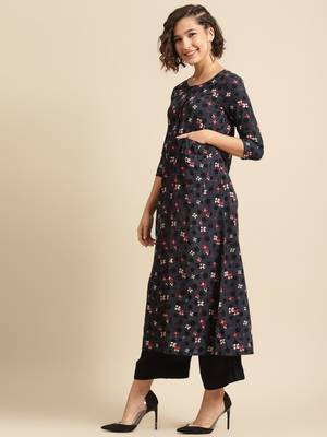 Divawalk Grey & black Printed A-Line Kurta With pocket details 3