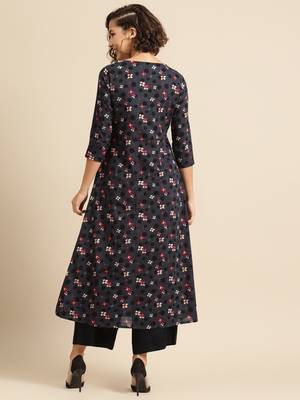 Divawalk Grey & black Printed A-Line Kurta With pocket details 4