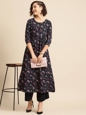 Divawalk Grey & black Printed A-Line Kurta With pocket details 5