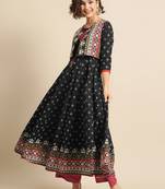 Divawalk Black Printed Flared Anarkali With waist coat