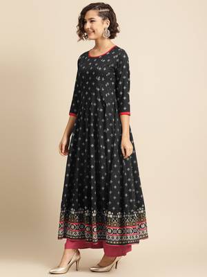 Divawalk Black Printed Flared Anarkali With waist coat 4