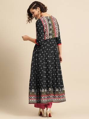 Divawalk Black Printed Flared Anarkali With waist coat 5