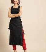 Divawalk Black Solid Sleeveless long kurta With side tassel details