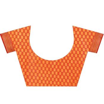 Women's Mustard Ikkat Pallu Hand-block Prints Sarees With Blouse 4