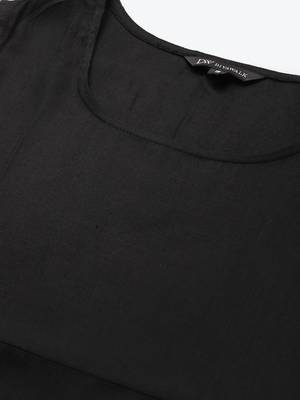 Divawalk Black Solid Sleeveless long kurta With side tassel details 2