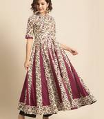 Divawalk Beige & Maroon Floral Printed Flared Anarkali